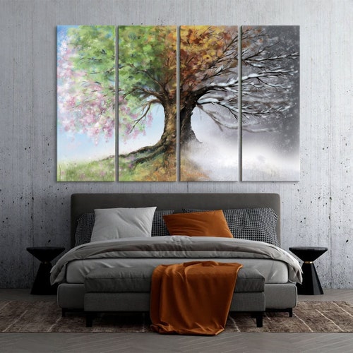4 Seasons Tree Landscape Canvas Art Set - Spring Summer Fall Winter Nature Prints For Living Room Decor - View #4