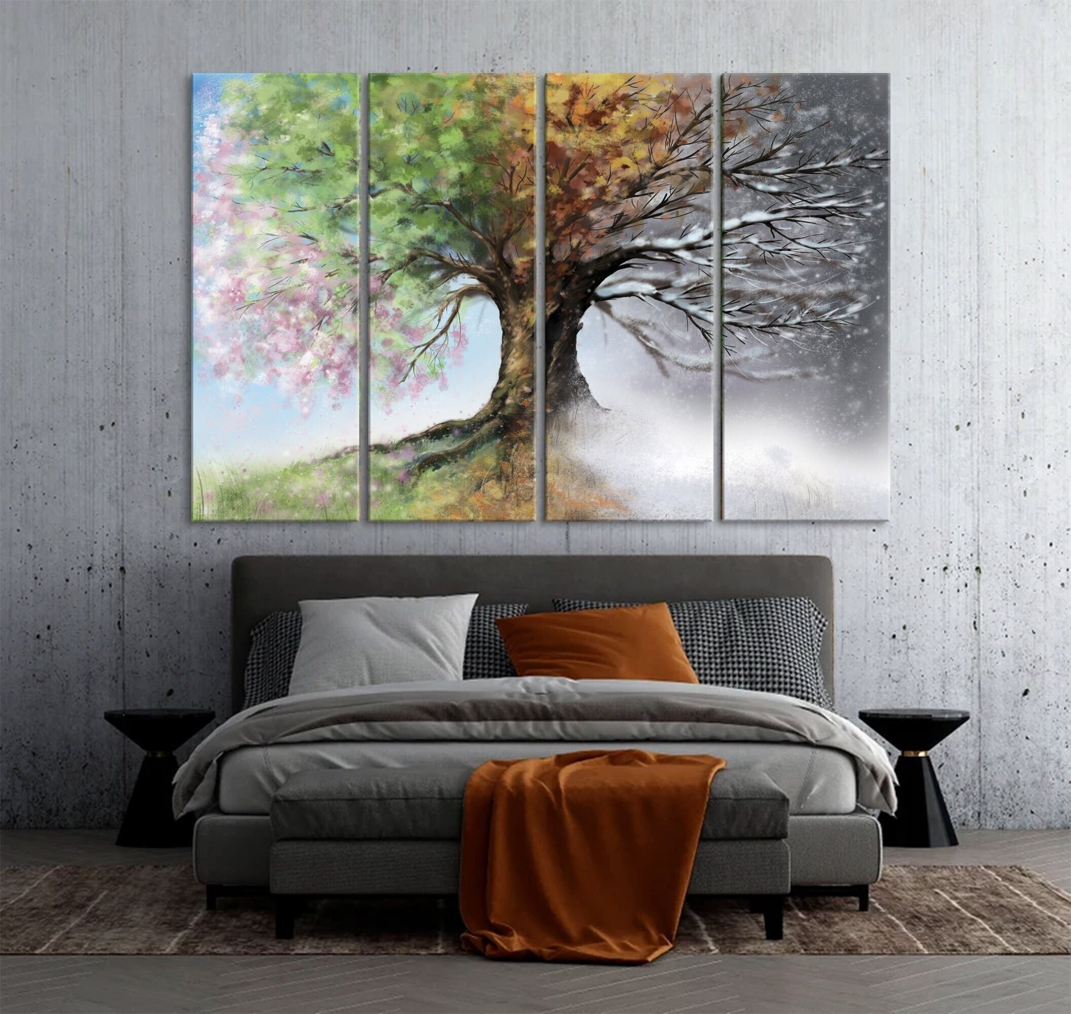 4 Seasons Tree Landscape Canvas Art Set - Spring Summer Fall Winter Nature Prints For Living Room Decor - View #6