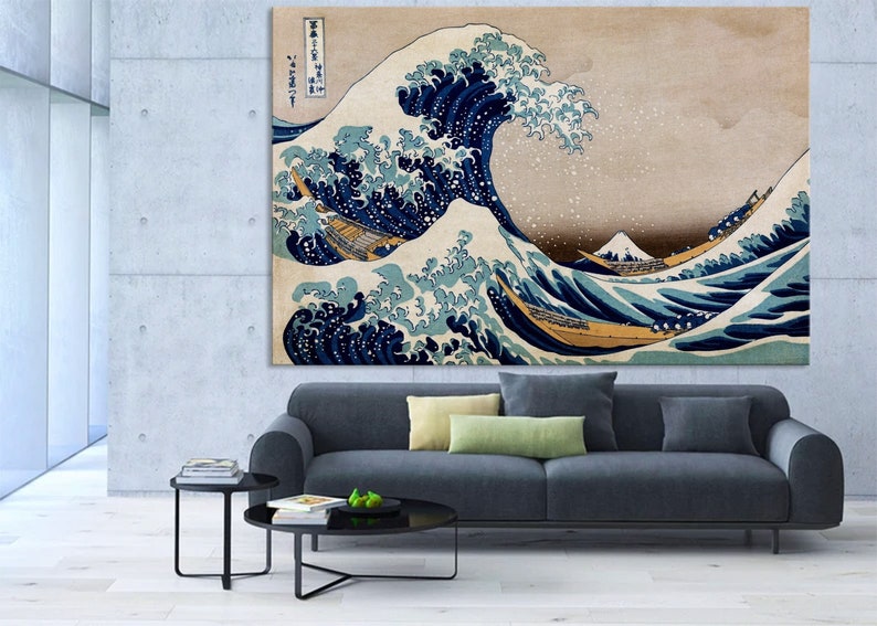 The Great Wave Off Kanagawa by Katsushika Hokusai Reproduction on Canvas, Japanese wall decor, Giclee home decor wall decor zdjęcie 2