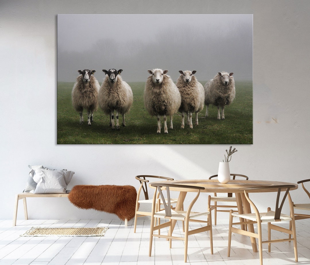 Sheep Canvas Wall Art Flock of Sheep Animals Print Rustic Decor Farm