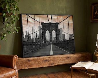 Brooklyn Bridge Canvas Wall Art, New York Skyline Decor Print (Ready to Hang)