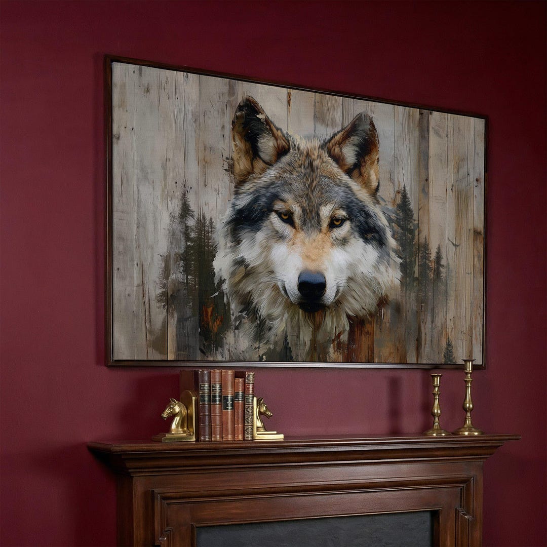 Rustic Wolf Rustic Wolf Portrait | Forest Wildlife Canvas Wall Art | Nature Print ...