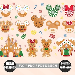 Mickey Christmas svg, Christmas Mouse Head svg, Peppermint Swirl Ears and Gingerbread Cookie, Gingerbread svg, Cookie svg, Digital Download