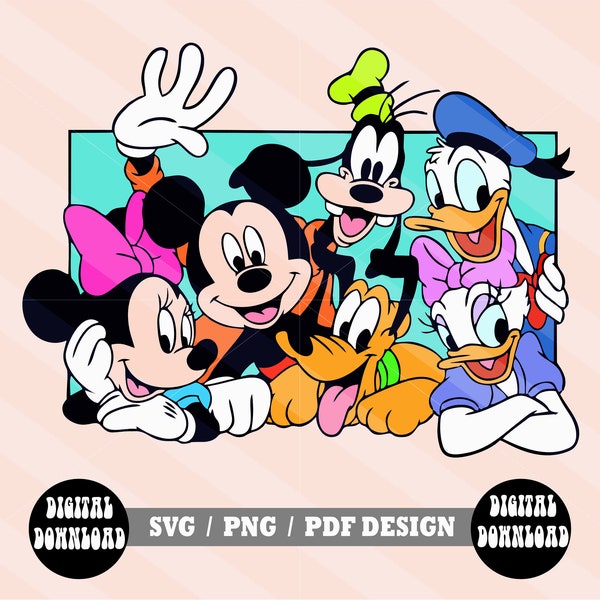 mickey mouse friends, svg, pdf, png, mickey mouse, minnie mouse, donald duck, daisy duck, goofy, pluto