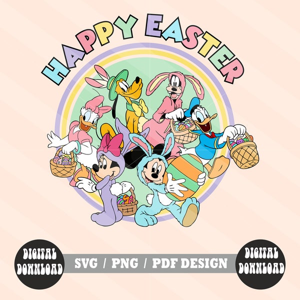 Easter Friends Svg, Mickey and Friends Easter Svg, Easter Mouse Ears, Rabbit Png, Easter Egg Png, Magic Kingdom, Easter Bunny