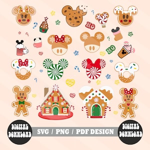 Mickey Christmas svg, Christmas Mouse Head svg, Peppermint Swirl Ears and Gingerbread Cookie, Gingerbread svg, Cookie svg, Digital Download