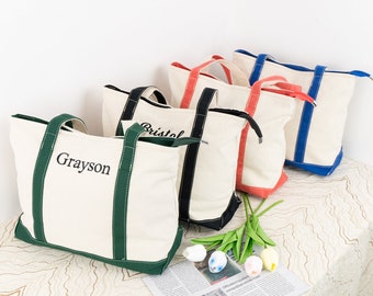 Personalized Canvas Tote Bag, Monogram Initial, Beach Bag
