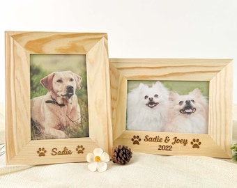 Personalized Wooden Dog Picture Frame, Photo Frame with Engraved Pet Paw, Gift for Dog Owner/Lover, Engraved Cat Name Frame, Memorial Gift