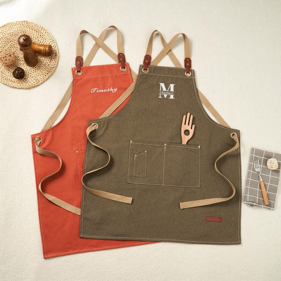 Personalized Canvas Apron: Embroidered Workshop Apron with Pockets for Men