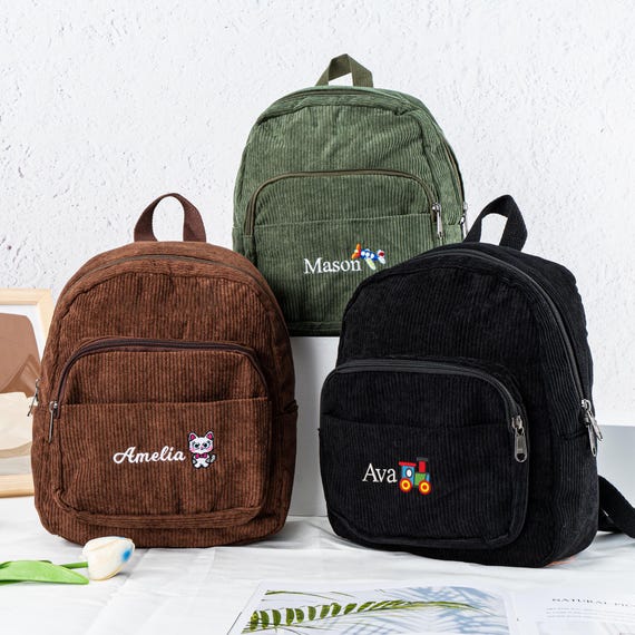 Custom small Corduroy Brown Backpack Personalized Vintage Brown Small Corduroy Backpack  main image 4
