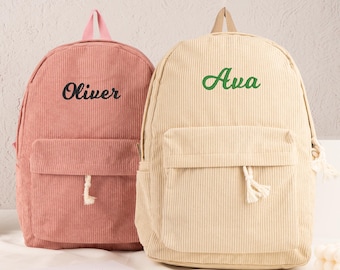 Embroidered Name Toddler Backpack: Corduroy Kids School Bag