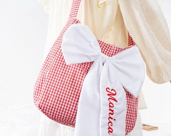 Red Plaid Bridesmaid Crossbody Bag: Oversized Bow, Bridal Party Gift