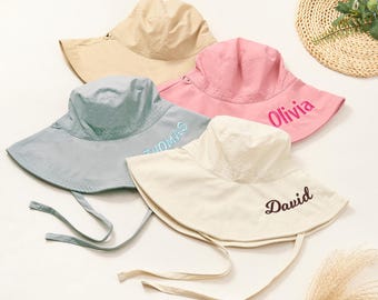 Embroidered Personalized Bucket Hat: Nylon Sun Hat with Windproof Cord