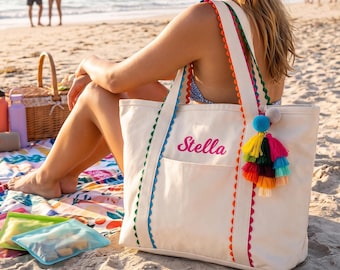 Personalized Beach Tote Bag for Bridesmaid Wedding Party Gift Custom Canvas handbag for Women