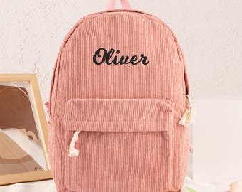 Personalized Corduroy Toddler Backpack: Embroidered Name School Bag
