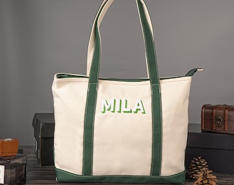 Sac fourre-tout personnalisé en toile de coton : cabas de plage Monogram Initial