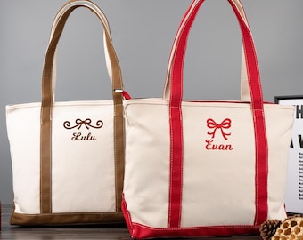 Personalized Canvas Tote Bag, Embroidered Initial Beach Tote