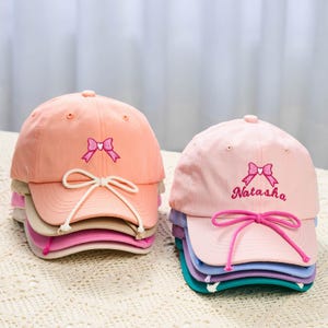 Personalized Toddler Baseball Hat, Custom Kids Summer Sun Hat with Name, Embroidered Baseball Cap with Bow, Adjustable Elastic Band