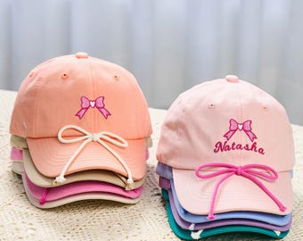 Personalized Toddler Baseball Hat: Embroidered Kids Sun Hat with Bow