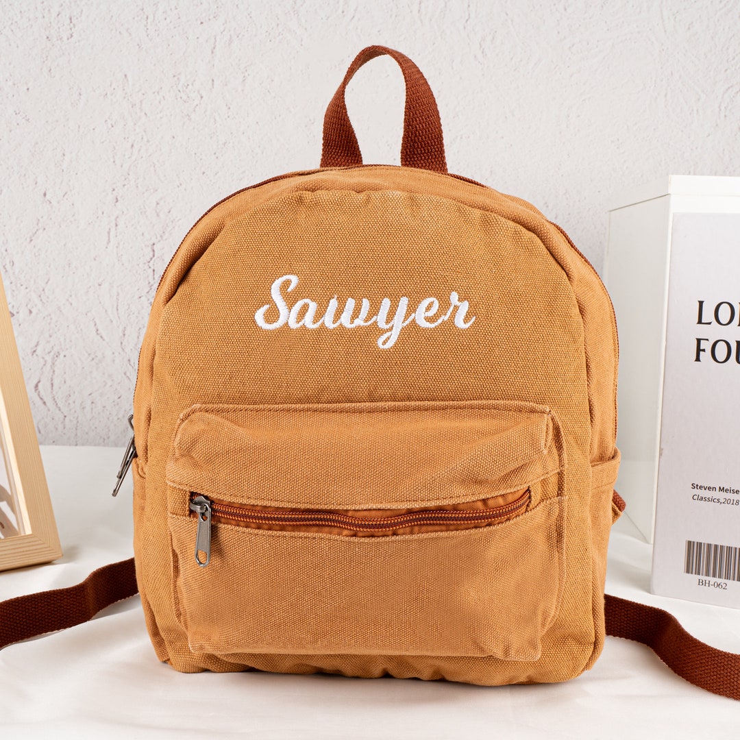 Canvas Toddler Backpack, Baby Daycare Bag, School Book Bags, Embroidery