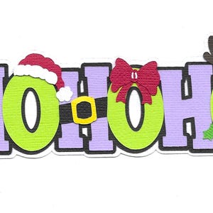 Premade Scrapbook-Paper Piecing-ScraStampin-For Layouts-Christmas-Holidays-Title-Purple Green-Ho Ho Ho