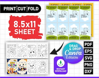 Editable Mini Book Template | Canva Kids Coloring Book | DIY Activity Booklet | Printable Party Favor | Customizable Kids Activity Book