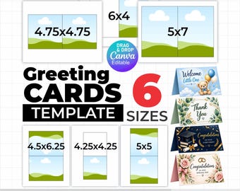 6 Greeting Card Templates Bundle | Editable Canva Folded Card Templates | Invitation & Postcard Designs | DIY Cards | Digital Download