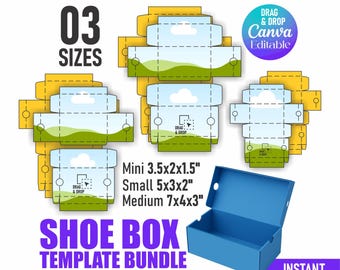 Editable Sneaker Shoebox Template for Gifts, Mini, Small & Medium Canva drag and drop design