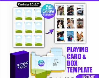 Custom Playing Cards Canva Template, DIY Wedding Poker Cards & Box (Digital Download)