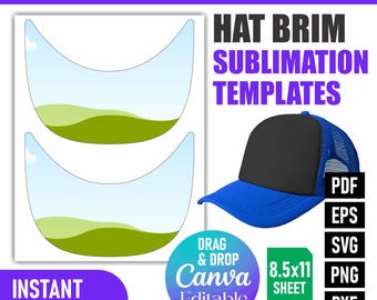 Hat Brim Sublimation Template: Baseball Cap SVG Design (Canva Editable PDF Included)