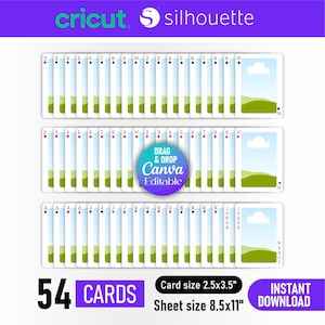 May include: A deck of 54 playing cards with a landscape design, including Jokers. The cards are 2.5 x 3.5 inches. The image includes the text "Drag & Drop Canva Editable" and "Instant Download".