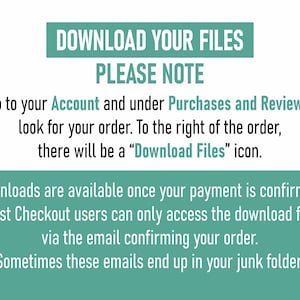 May include: A white background with text in two teal-colored rectangular blocks. The top block says "DOWNLOAD YOUR FILES" and "PLEASE NOTE." The bottom block gives instructions on how to download files.