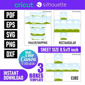Fichier découpé SVG rectangle et boîte cubique - modèle d'enveloppe, expédition, boîte cadeau | Boîte classique pour Cricut, Silhouette et Canvas | Boîte de cadeaux