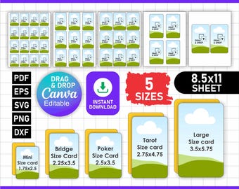 Playing Card Template Bundle | 5 Sizes Editable Canva Card Templates | Blank Poker & Trading Card Template | DIY Playing Cards Deck