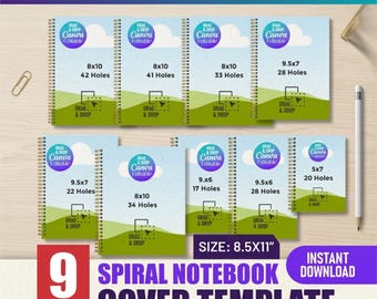 Edytowalne szablony Canva na okładki notesów spiralnych (9 rozmiarów) (do pobrania w wersji cyfrowej)