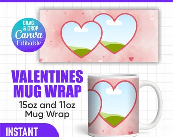 Valentine's Day Photo Mug Wrap | Canva Template (11oz & 15oz) (Digital Download)