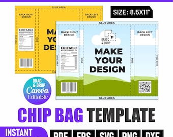 Editable Chip Bag Canva Template: DIY Party Favor Snack Wrapper (Digital Download)