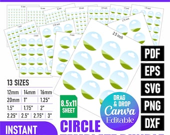 Circle Label Template SVG Bundle: Editable Canva Tags, Round Button Pin Template