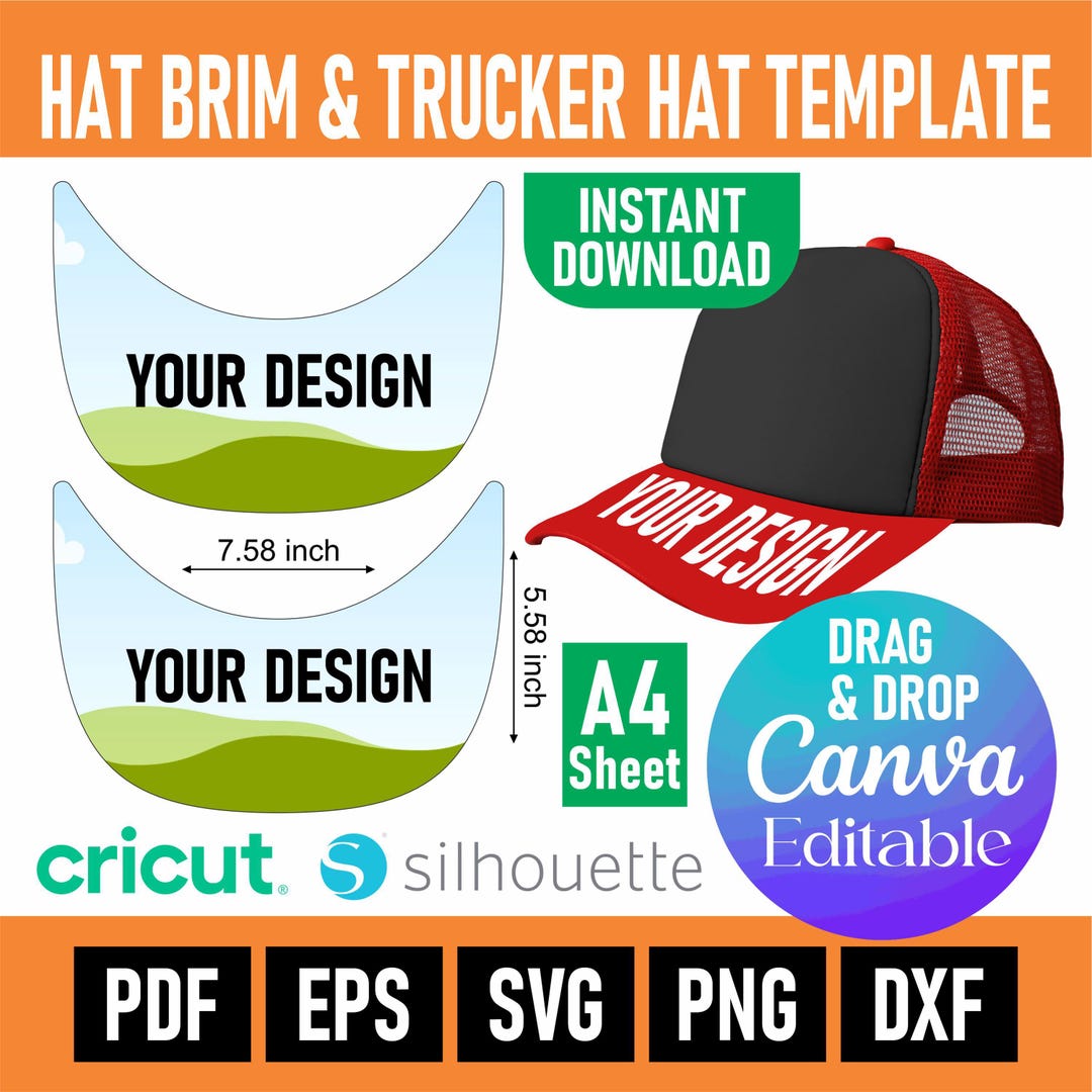 Editable Trucker Hat Template Bundle Blank Hat Brim SVG PNG Canva