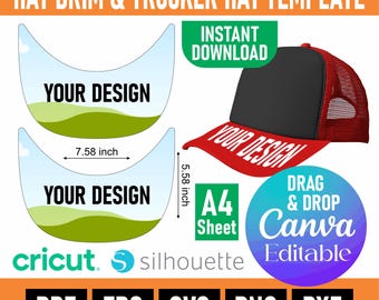 Trucker Hat Template Bundle: SVG, Canva Editable (Digital Download)