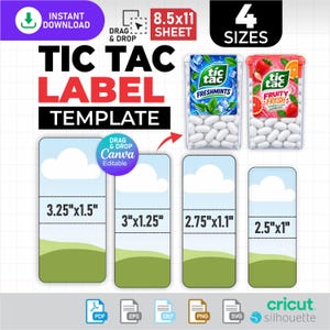 Redigerbar Tic Tac-etikettmall | Canva Tic Tac-omslagsetiketter | Anpassade mintetiketter | Tacketiketter för festgåvor | Direkt nedladdning