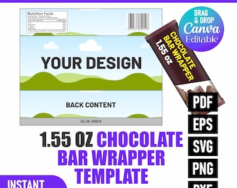 Editable 1.55 oz Chocolate Bar Wrapper Template | Canva, Party Favor (Digital Download)