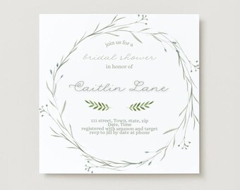 Delicate Greenery Dainty Floral Green Bridal Shower Theme Invitation, Editable and Downloadable Printable, Canva Invitation for Shower