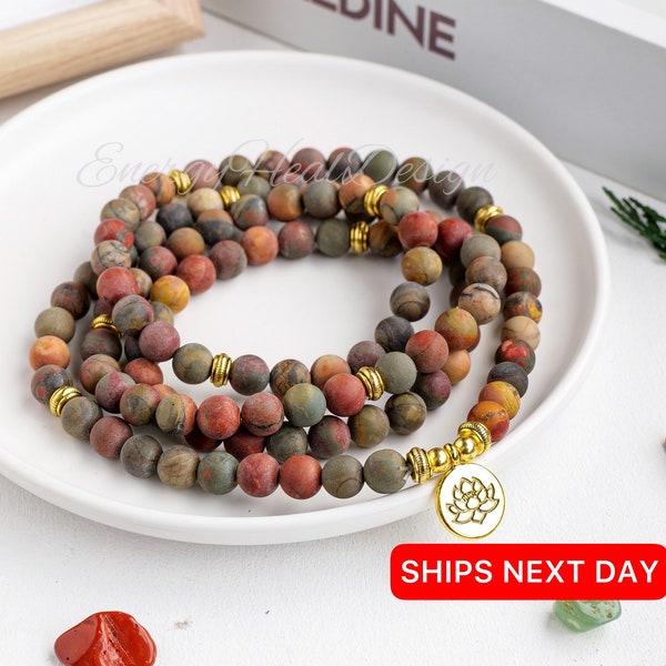 Picasso Jasper 108 Mala Bead Prayer Healing Meditation Necklace Bracelet Gifts