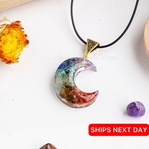 7 Chakra Pendant Necklace | Natural Stone Healing Balance Necklace |Meditation Grounding Calming Spiritual Protection Necklace moon necklace