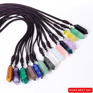Natural Crystal Point Necklace Gemstone Point Necklace Pendant Amethyst Rose Quartz Aventurine
