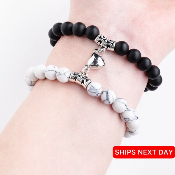 Magnet Couple Bracelets for Woman Men Romantic Heart Matching Lovers Natural Stone Beads Yoga Bracelet Valentine Gift Jewelry