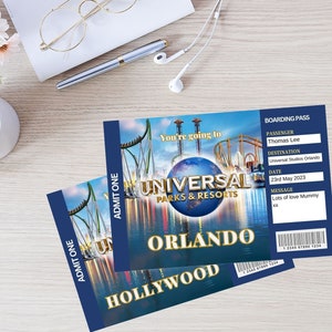 Universal StudiosOrlando Gedruckte Enthüllung, Reiseticket-Überraschungs-Geburtstagsgeschenk, Sie gehen zur Universal Studios Florida Holiday Reveal Card