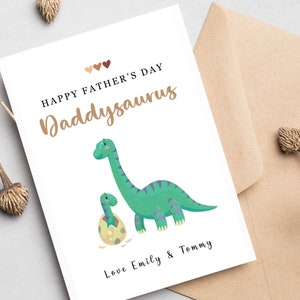 Fathers Day Daddysaurus Dad Card, Personalised Dinosaur Fathers Day Card From Son, Daughter, Card From Children, Card From Baby, Papa Card