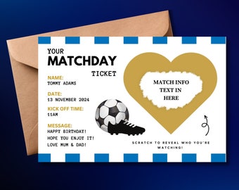 Surprise Football Team ticket, Surprise Football Match, Football Ticket Reveal, Scratch Reveal Card, Personalised ANY team FC Coupon Gift